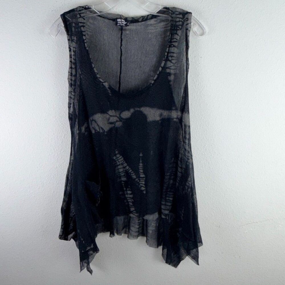Lightweight Sheer Black Tie-Dye Sleeveless Blouse - Layering Top